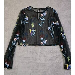 Forever 21 Sheer Top Womens Medium Black‎ Floral Mesh Goth Romantic Boho Fairy
